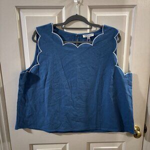 Simply Southern Blue Scalloped Sleeveless Cotton Top w/ White Piping ~ NWT ~ XL